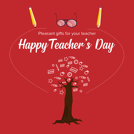 Happy Teacher’s Day banner design template on a red background
