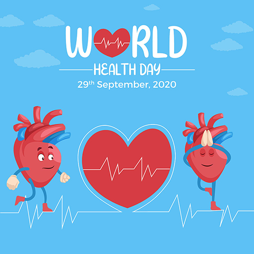 World Heart Day banner design template of a heart is doing exercise