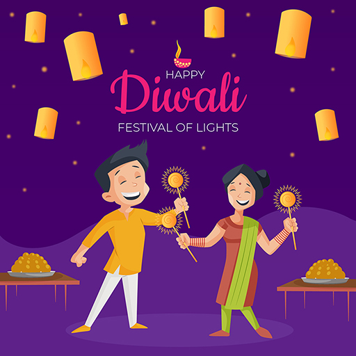 Children celebrating festival with sparkles and sweets with Happy Diwali banner design