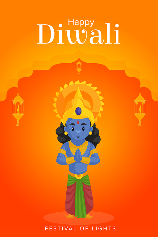 Happy Diwali banner design template Lord Rama with greet hands