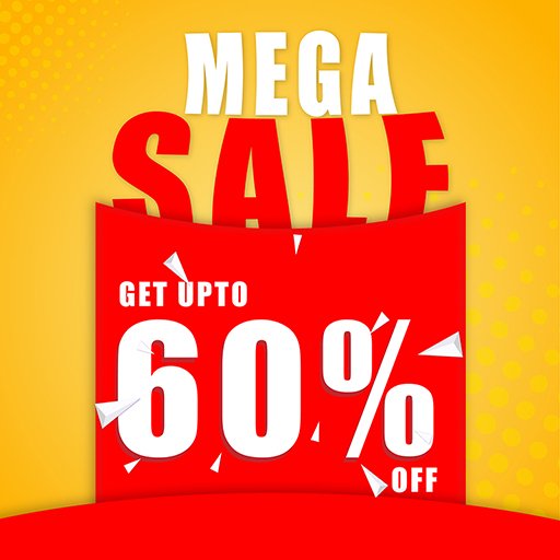 Mega sale offer banner design with a red and yellow background