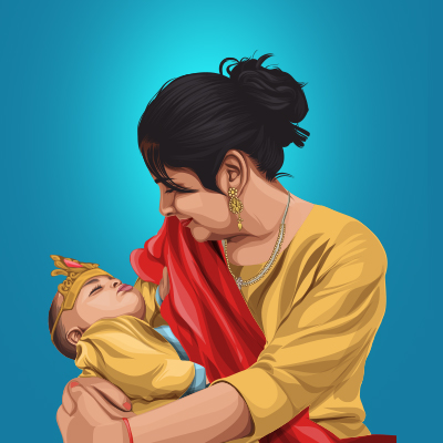 Mother and Son Vector Portrait Illustration