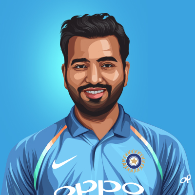 Rohit Sharma Indian International Cricketer Vector Portrait Illustration