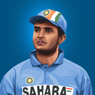 Sourav Ganguly Indian International Cricketer Vector Portrait Illustration