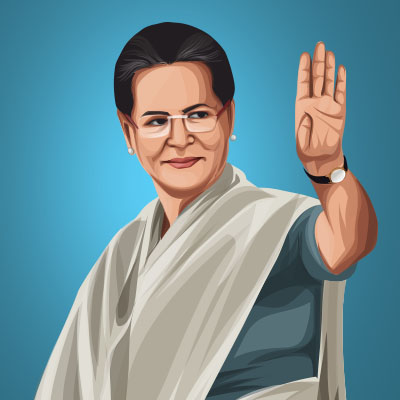 Sonia Gandhi President Of Indian National Congress Vector Illustration