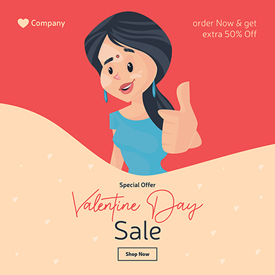 Banner Design Of Valentine Day Woman Is Showing Thumbs-up Sign