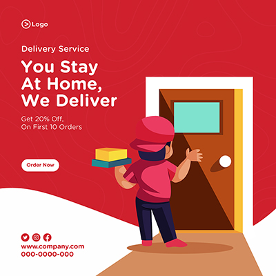 Home delivery service banner design you stay at home and we deliver