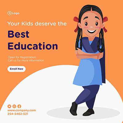 Social media banner design template of best education for kids