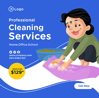 Professional Cleaning Services Banner Design Maid Is Washing Clothes