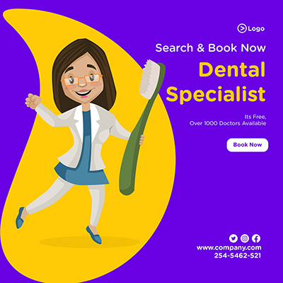Banner Design Of Female Dentist Is Holding a Brush & Dancing