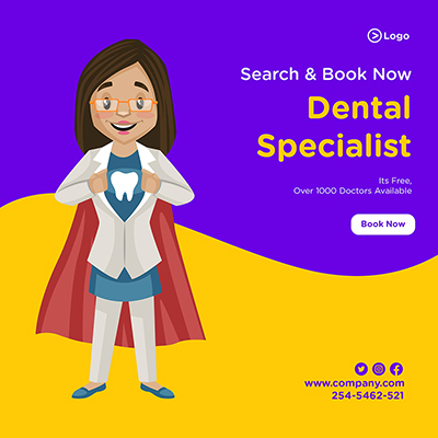 Banner Design Template Of Female Dentist Is Wearing Superhero Cape
