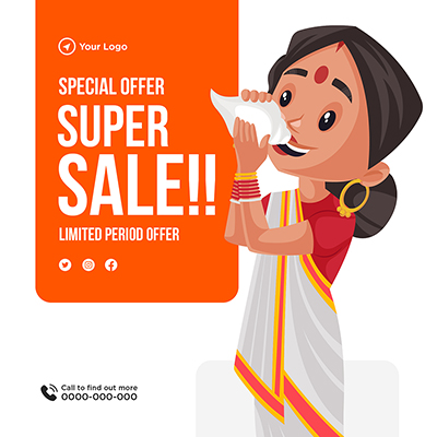 Special Offer Super Sale Banner Design woman is playing conch