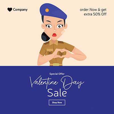 Valentine Day Banner Design Template Lady Police Is Making Heart
