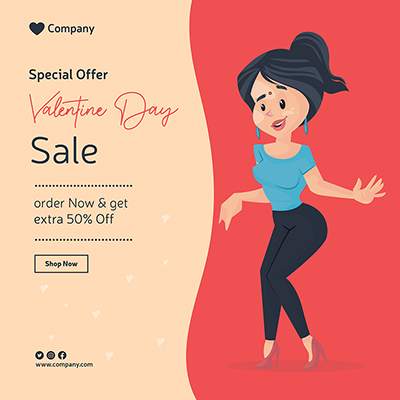 Valentine Day Banner Design Special Offer With a Happy Woman