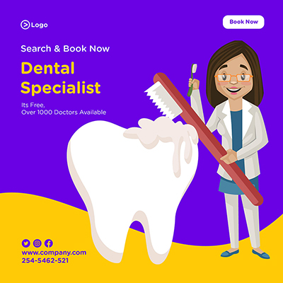 Dental Specialist Banner Design Dentist Is Cleaning Tooth With Brush