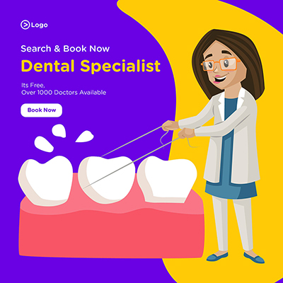Banner Design Of Female Dentist Is Cleaning Teeth With Thread
