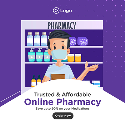Banner design template of buy online medicine with health experts