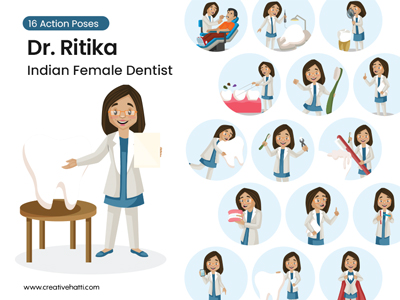 Indian Female Dentist Cartoon Vector Character Bundle