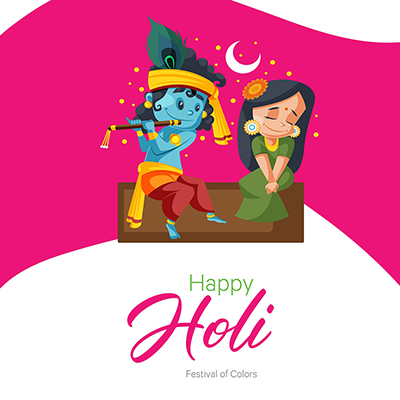 Happy Holi festival of colors banner design with Radha Krishna Happy Holi festival of colors banner design with Radha Krishna