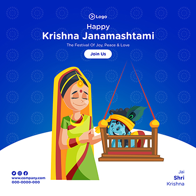 Banner design of happy Krishna Janamashtami festival of joy