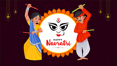 Banner design of happy Navratri festival with dandiya dance night