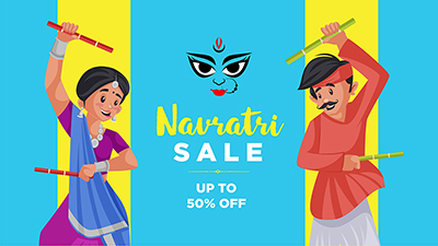 Happy Navratri festival banner sale offer with traditional dandiya celebration