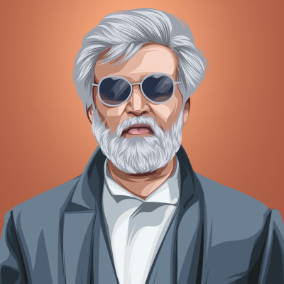 Indian Superstar Actor Rajni Kanth Portrait Vector Illustration