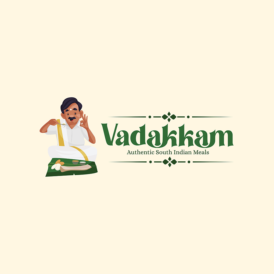 Vadakkam South Indian Meal Vector Mascot Logo Design Template
