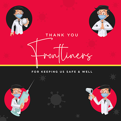 Banner design for thank you front liners for keeping us safe and well
