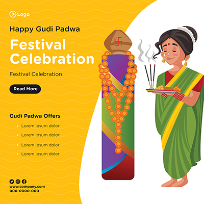 Banner design of happy Gudi Padwa festival celebration