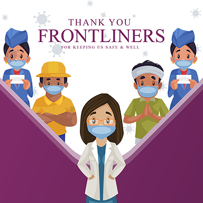 Banner design of thank you front liners for keeping us safe and well