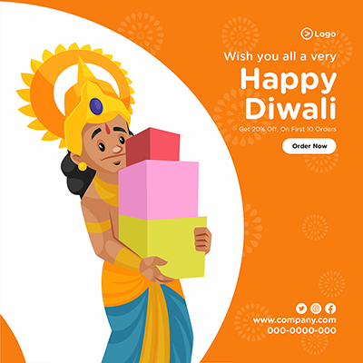 Banner design for happy Diwali festival wishes