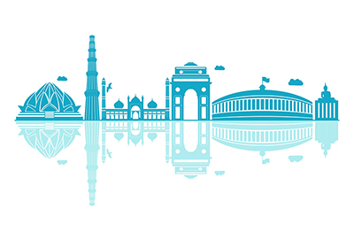 Delhi city vector skyline on white background