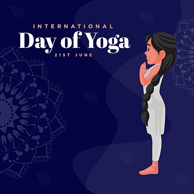 Flat social media banner with international day of yoga