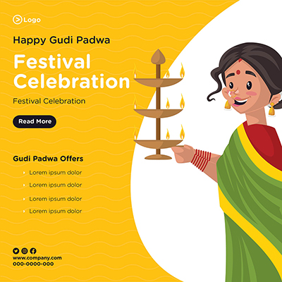 Happy Gudi Padwa banner with festival celebration