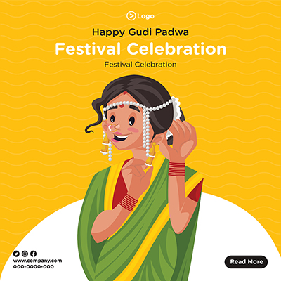 Happy Gudi Padwa festival celebration banner template
