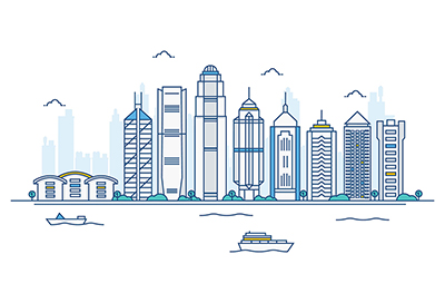 Hong Kong city vector skyline on white background