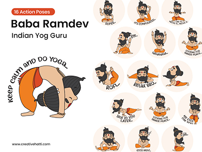 Baba Ramdev Indian Yog Guru Vector Character Bundle