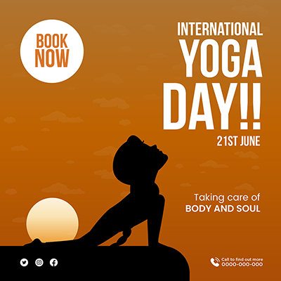International yoga day taking care of body and soul banner