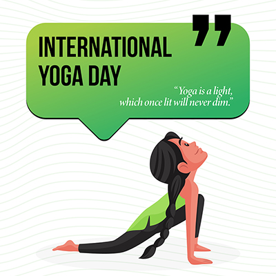 International yoga day banner yoga is a light which once lit will never dim