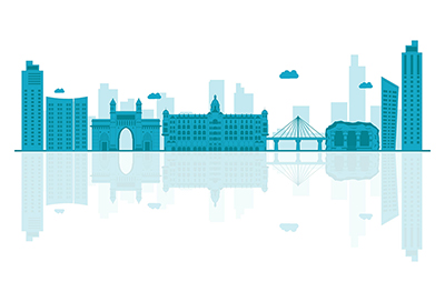 Maharashtra city skyline on white background