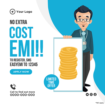 Social media banner of no extra cost EMI
