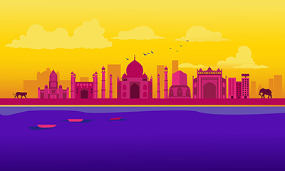 Uttar Pradesh city vector skyline on colored background