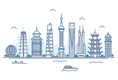 Shanghai vector skyline on white background