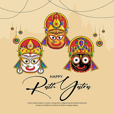 Happy rath yatra illustration flat banner