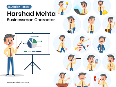 Harshad Mehta- Businessman Character Vector Bundle
