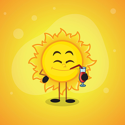 Summer banner design with sun drinking juice