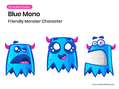 Blue Monster- Friendly Monster Character Vector Bundle
