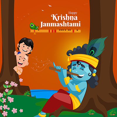Flat template banner for happy krishna janmashtami 34 small