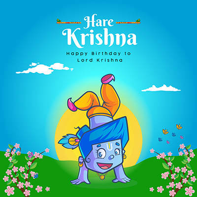 Hare Krishna happy birthday to lord krishna template banner